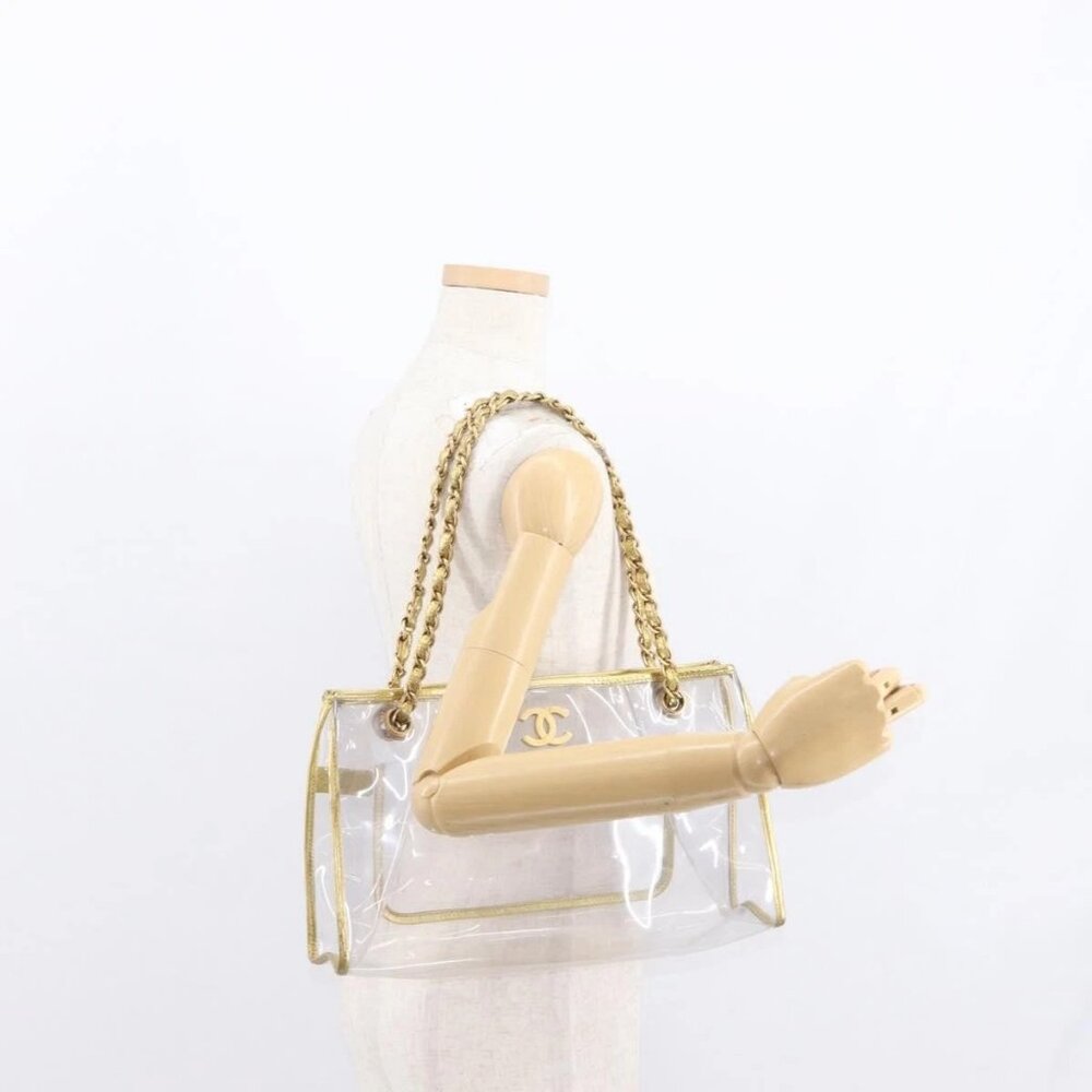 CHANEL Chain Tote Bag Vinyl Clear CC Auth 157398V